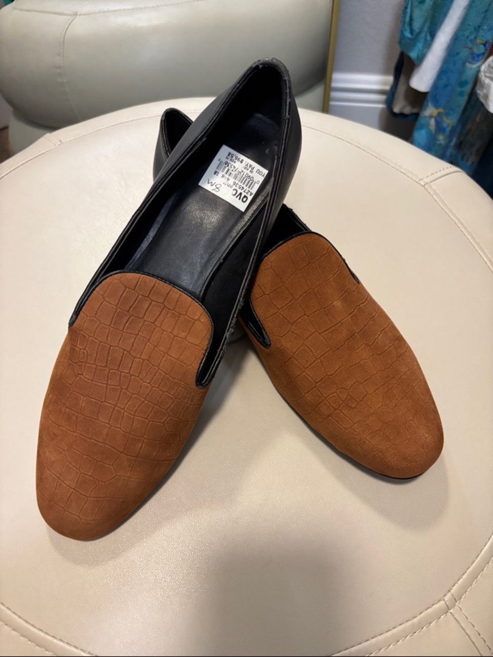 LOGO Lori Goldstein Meryl Tan Croco Emb Gray Loafers 8 M Slip On Shoes Flats